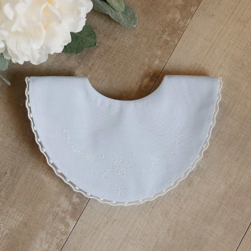 Blue Heirloom Bib with White Embroidery Duck Detail Feltman Brothers New